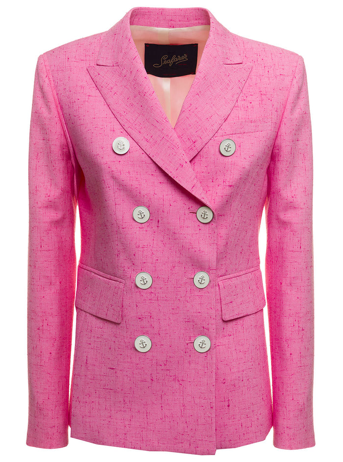 Seafarer Womans Chantal Pink Viscose Blend Double-Breasted Blazer Silk Blazers