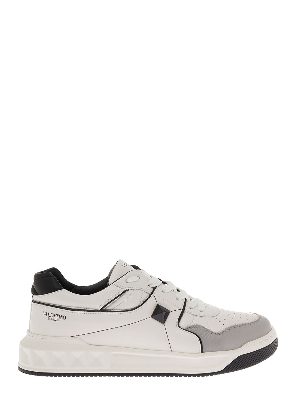 Valentino Garavani Mens Multicolor Leather One Stud Low Top Sneakers White Lamb