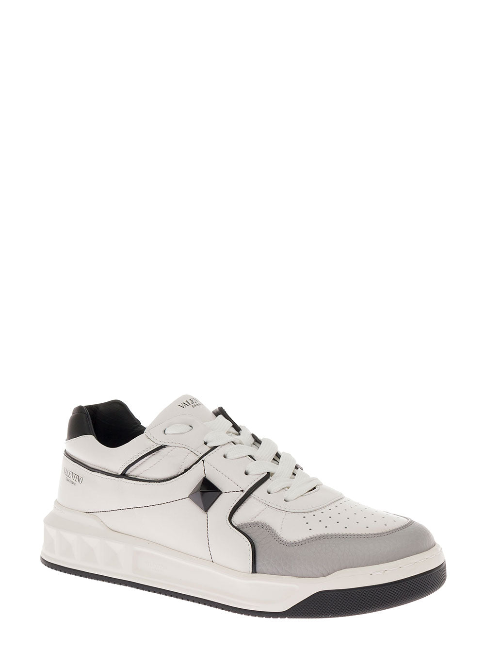 Valentino Garavani Mens Multicolor Leather One Stud Low Top Sneakers White Lamb