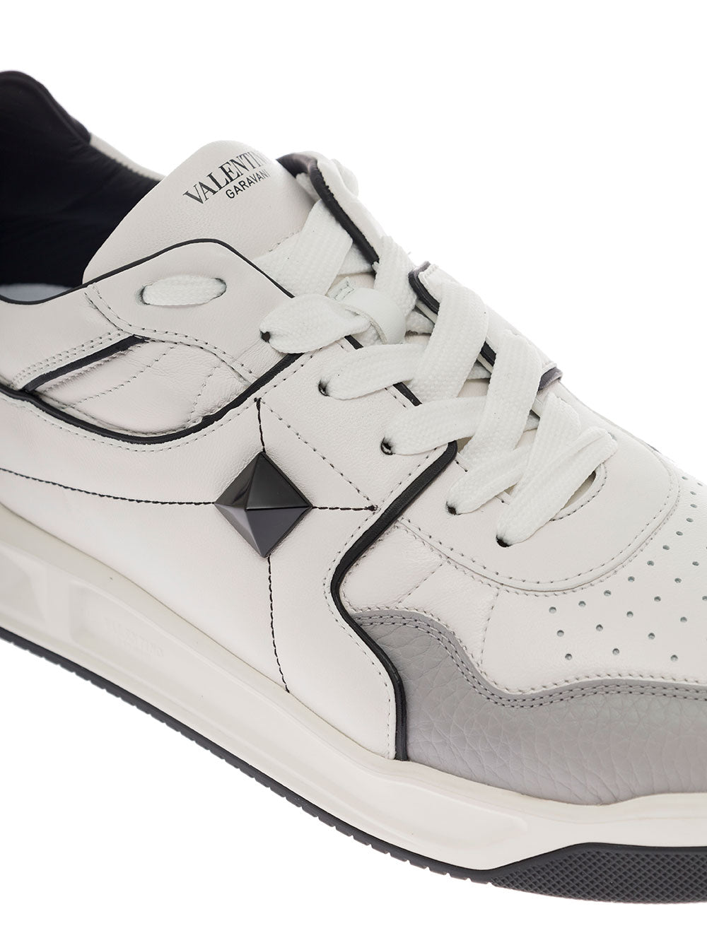 Valentino Garavani Mens Multicolor Leather One Stud Low Top Sneakers White Lamb