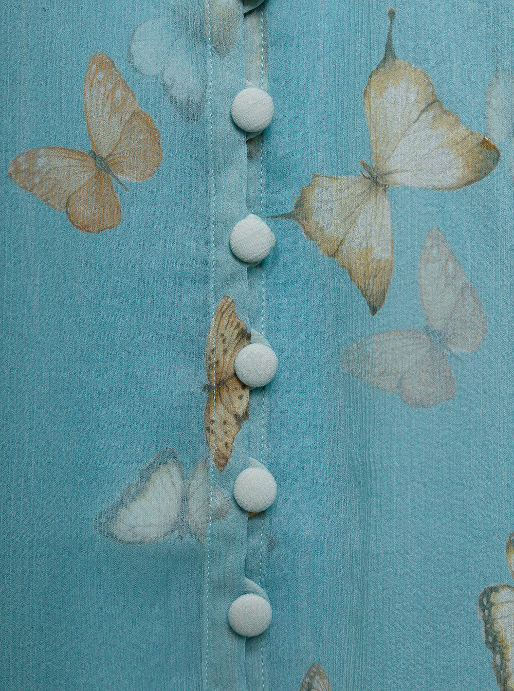 Zamattio Womans Light Blue Silk Chiffon Butterfly Printed Shirt And Blouses