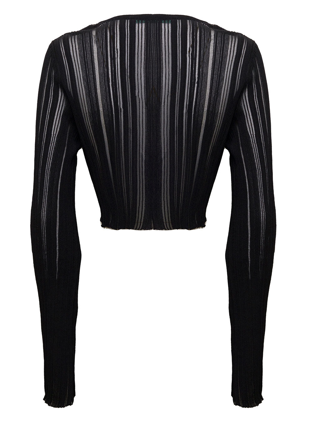 Andersson Bell Womans Alena Striped Cropped Cardigan Black Polyester Rayon Nylon Jersey
