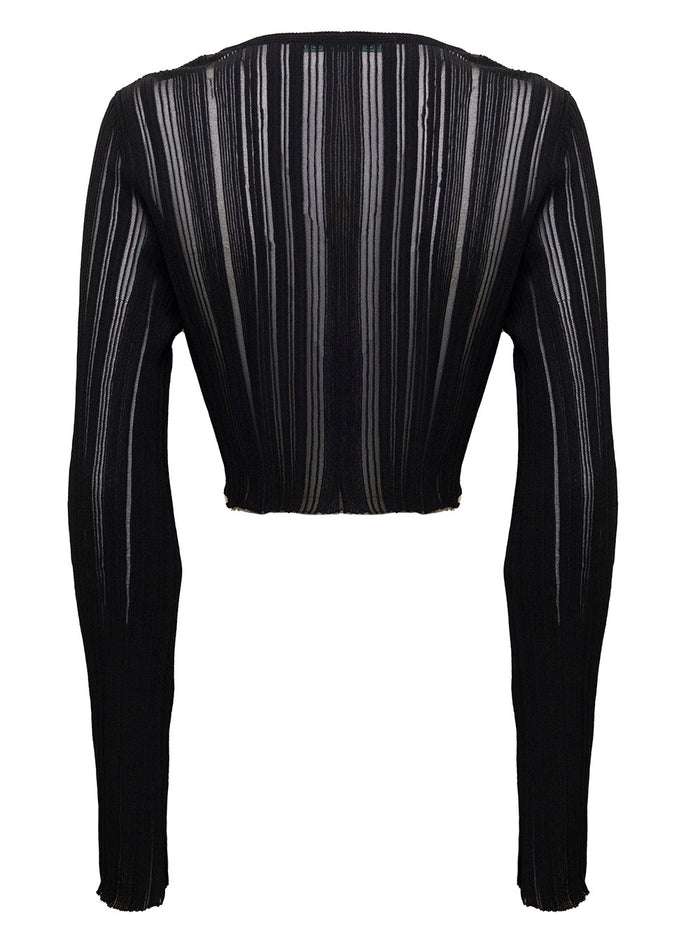 Andersson Bell Womans Alena Striped Cropped Cardigan Black Polyester Rayon Nylon Jersey
