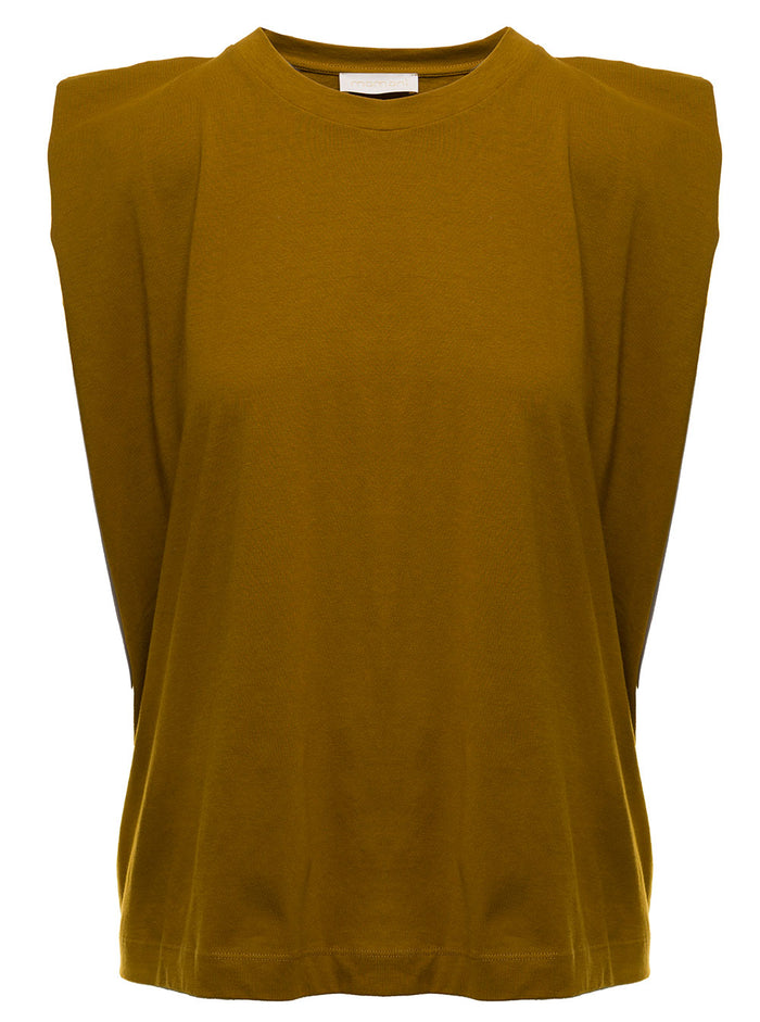 Momonì Womans Enna Mustard-Colored Cotton Blend T-Shirt Yellow Kapok Tshirts And Polo Shirts