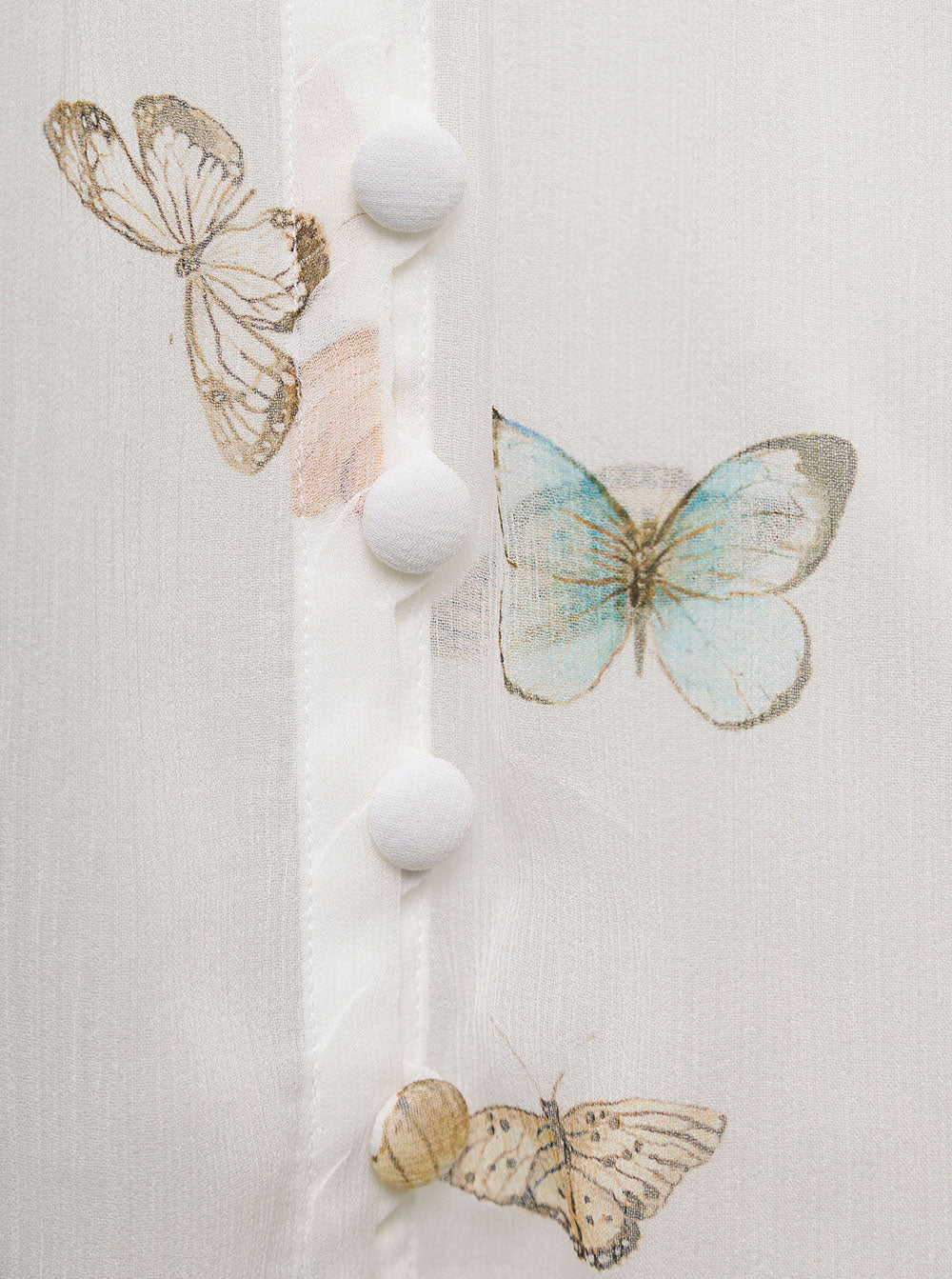 Zamattio Womans White Silk Chiffon Butterfly Printed Shirt And Blouses