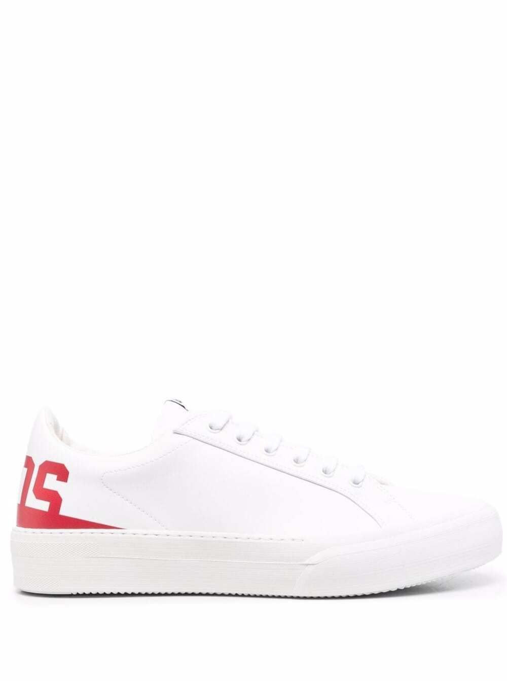 Gcds Man S White Leather Sneakers With Logo Calf