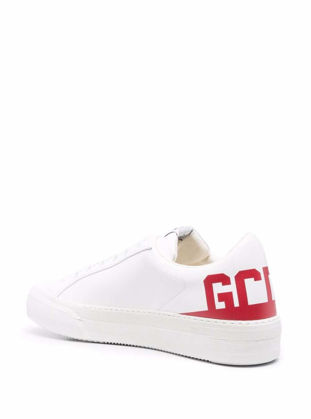 Gcds Man S White Leather Sneakers With Logo Calf