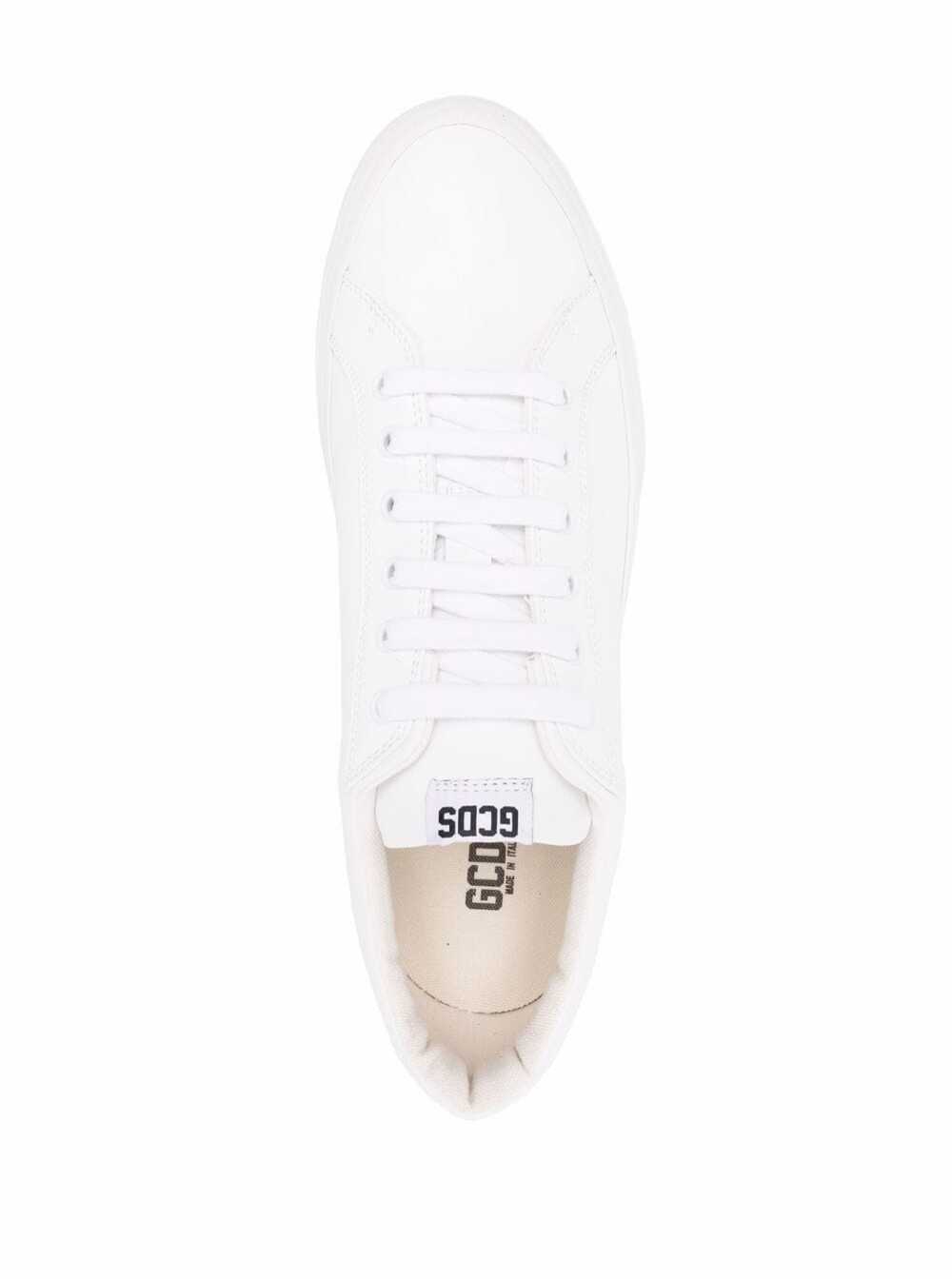 Gcds Man S White Leather Sneakers With Logo Calf