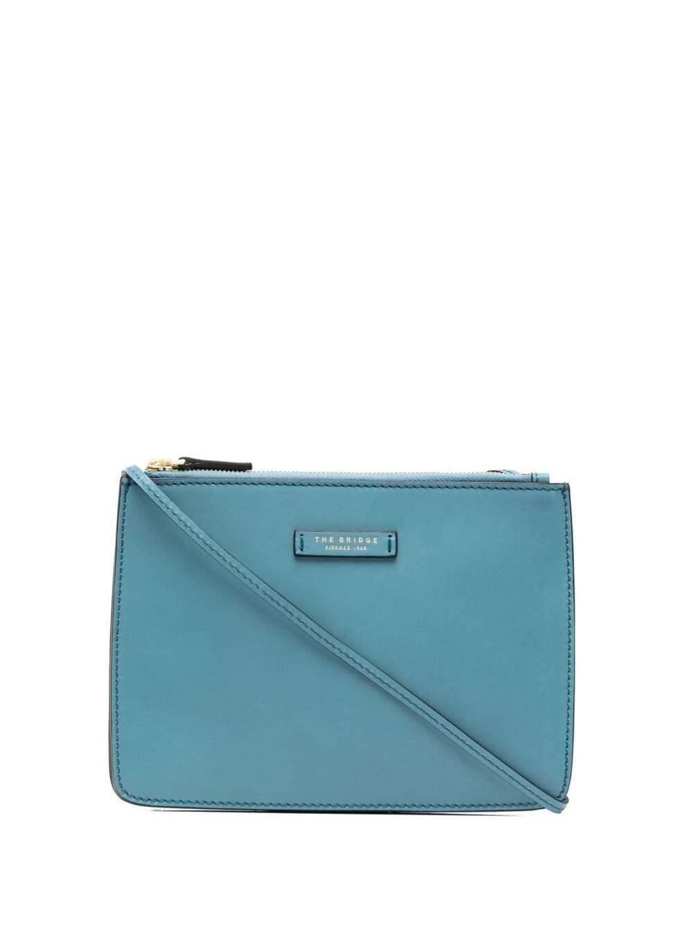 The Bridge Womans Trifold Light Blue Leather Crossbody Bag With Logo Calf