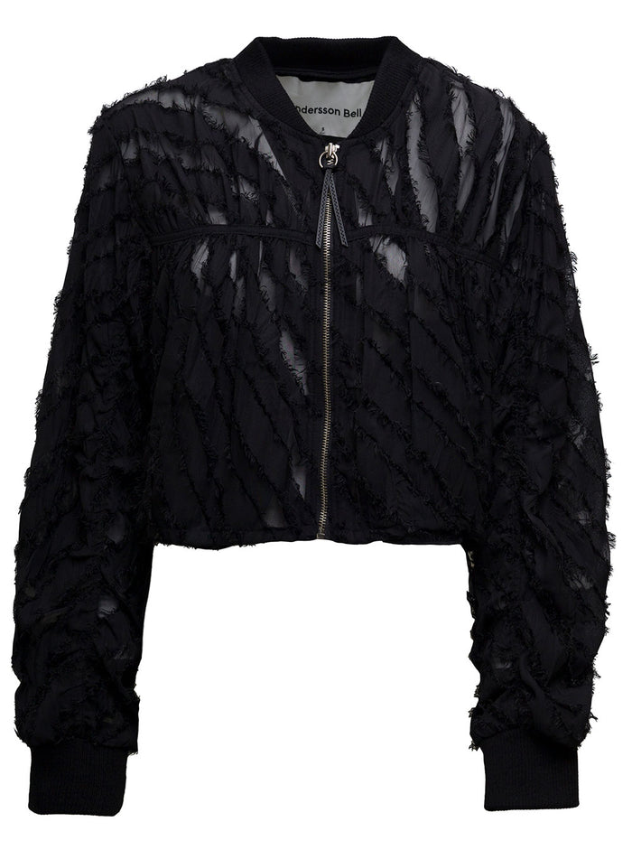 Andersson Bell Womens Adia Black Fringed Fabric Bomber Jacket Polyester