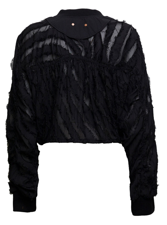 Andersson Bell Womens Adia Black Fringed Fabric Bomber Jacket Polyester