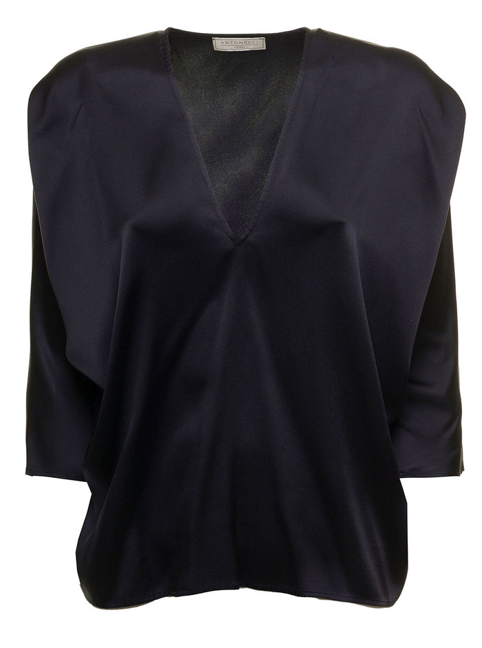 Antonelli Womans Dianora Blacksilk Blend Blouse Black Silk Lyocell Shirts And Blouses