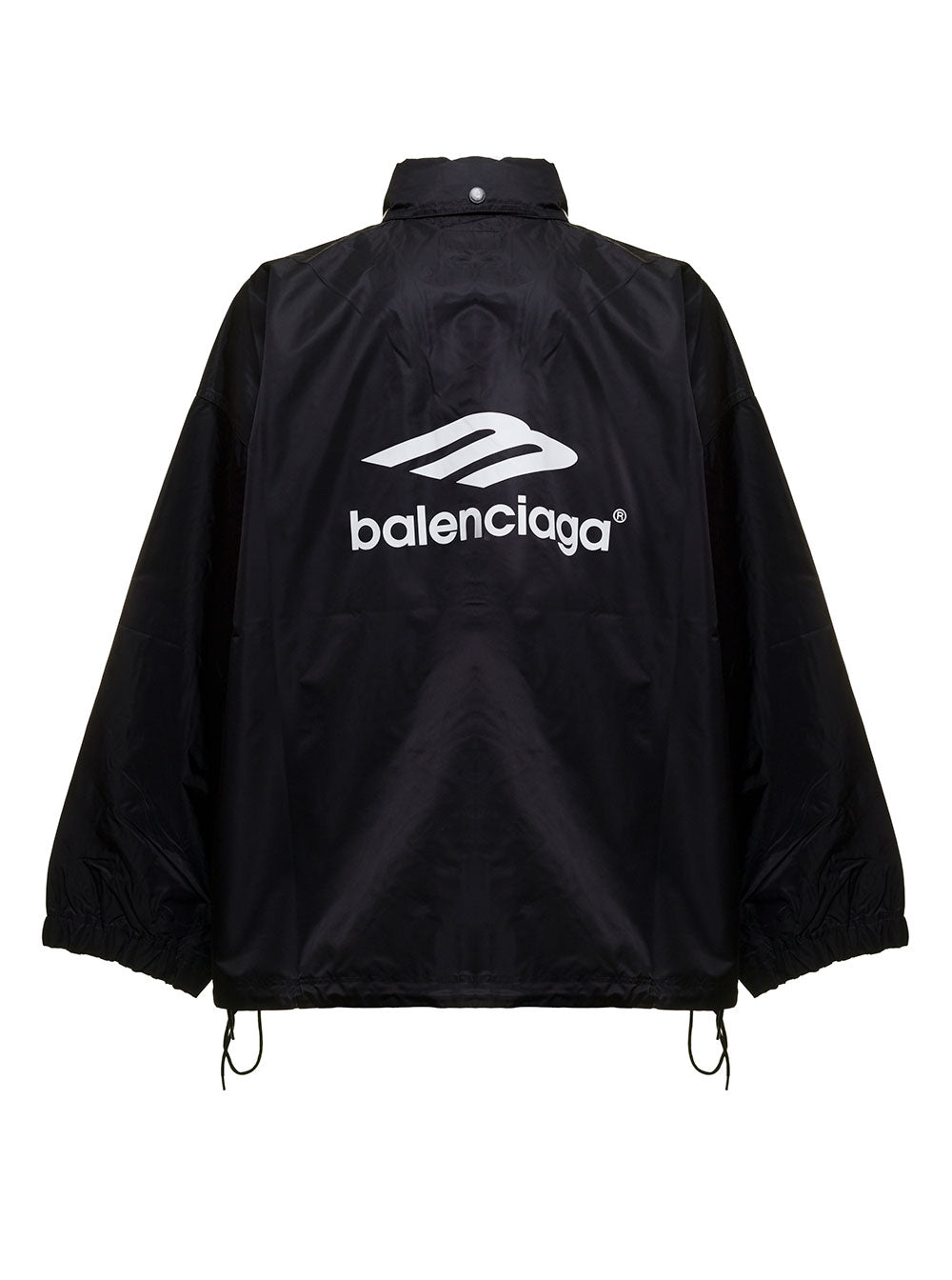 Balenciaga Mans 3b Sports Icon Black Recycled Nylon Windbreaker With Logo Polyamide Outerwear