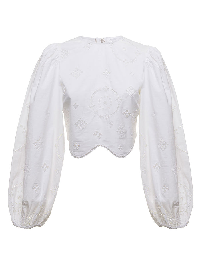 Ganni Womas Broderie Anglaise White Organic Cotton Blouse Shirts And Blouses