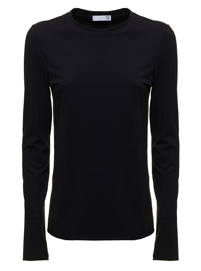Douuod Womans Stretch Cotton Long Sleeve Crew Neck T-Shirt Black Elastane Tshirts And Polo Shirts