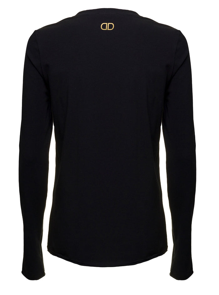 Douuod Womans Stretch Cotton Long Sleeve Crew Neck T-Shirt Black Elastane Tshirts And Polo Shirts