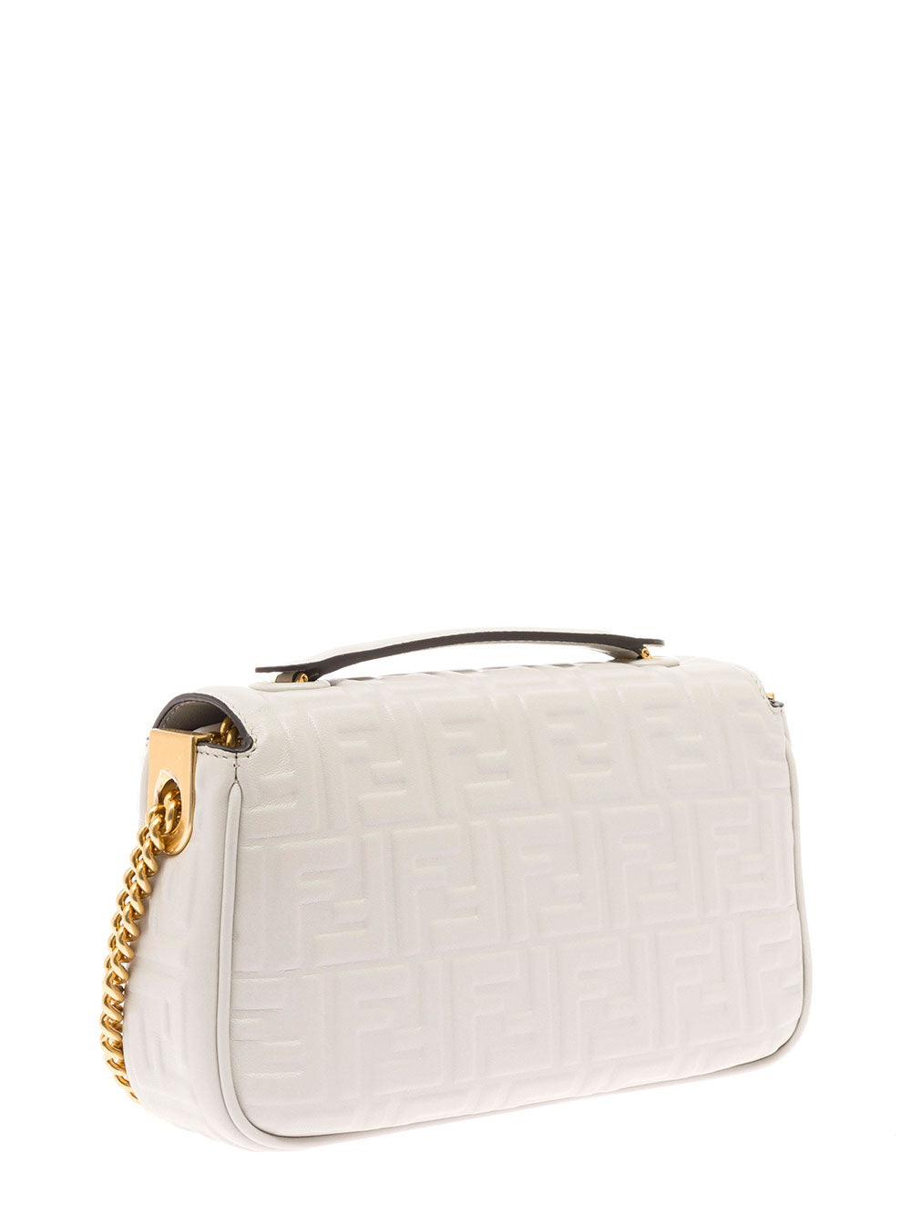 Fendi Womans Baguette White Leather Chain Crossbody Bag Lamb