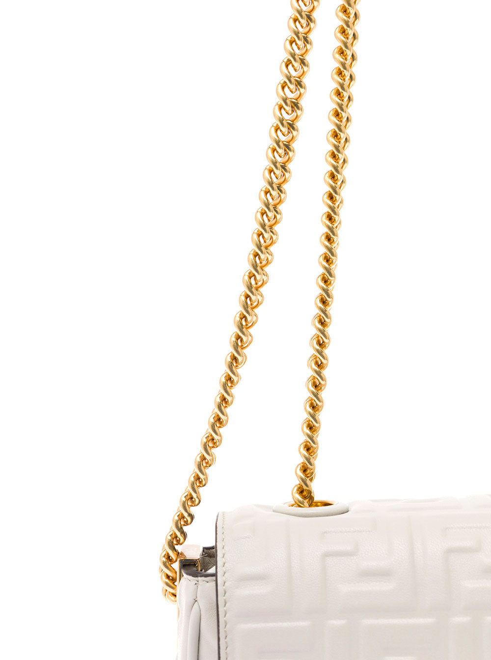 Fendi Womans Baguette White Leather Chain Crossbody Bag Lamb