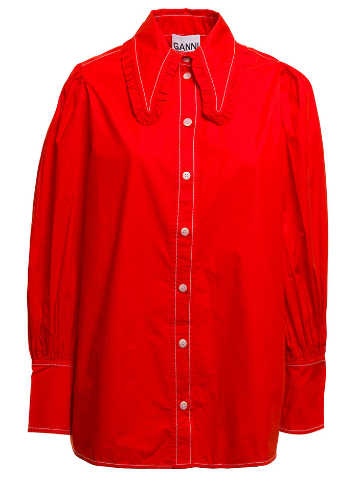 Ganni Womans Red Cotton Poplin Shirt Organic And Blouses