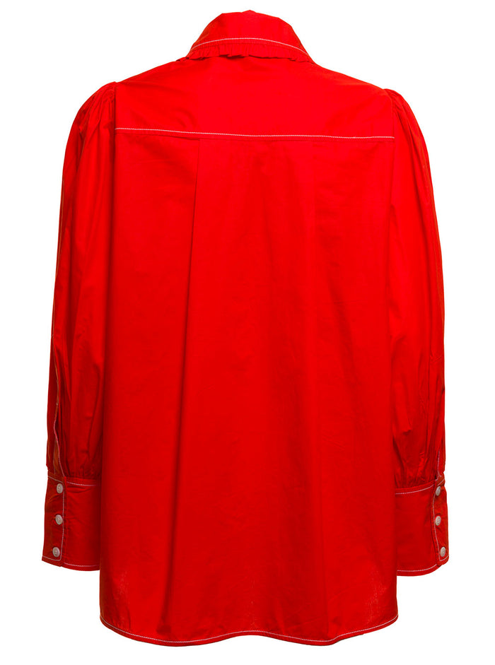 Ganni Womans Red Cotton Poplin Shirt Organic And Blouses