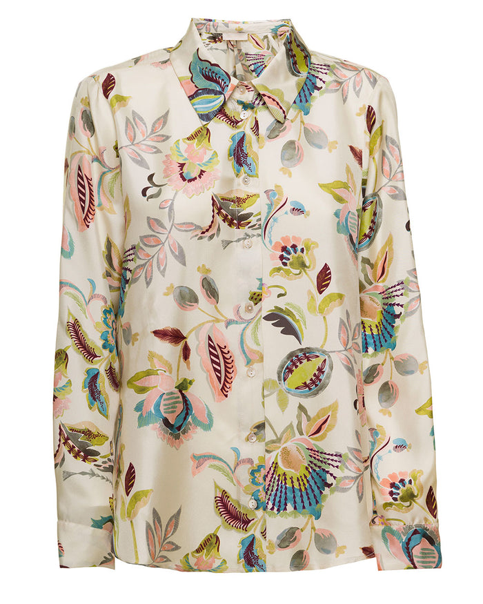 Momonì Womans Auburn Printed Silk Shirt White And Blouses