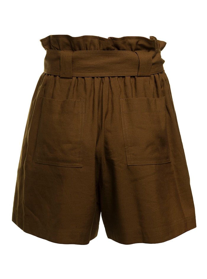 Momonì Womans Nevada Viscose And Brown Linen Shorts With Belt Bermuda