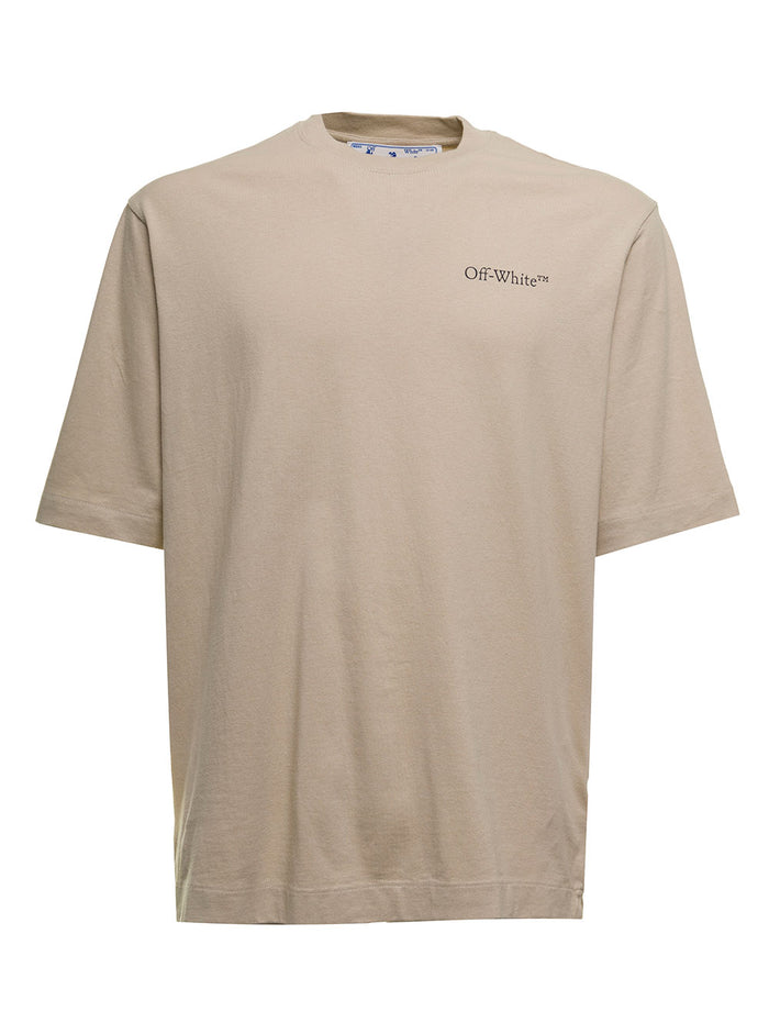 Off White Mans Cotton Caravaggio T-Shirt Brown Tshirts And Polo Shirts