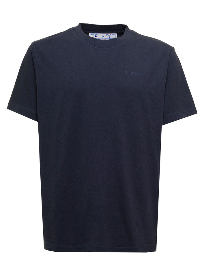 Off White Mans Blue Cotton T-Shirt With Diag Print Blu Tshirts And Polo Shirts