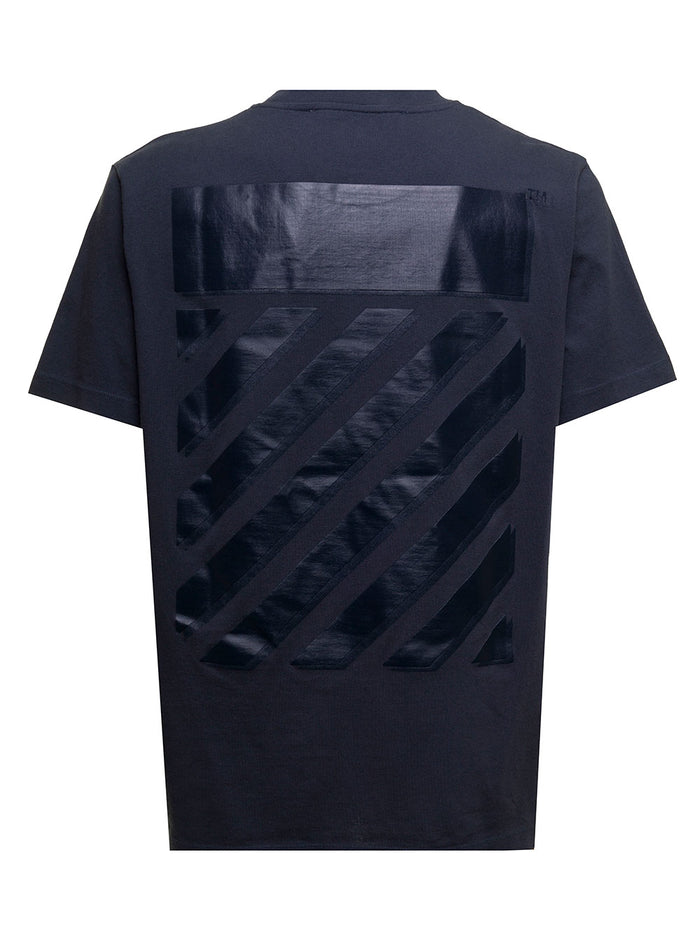 Off White Mans Blue Cotton T-Shirt With Diag Print Blu Tshirts And Polo Shirts