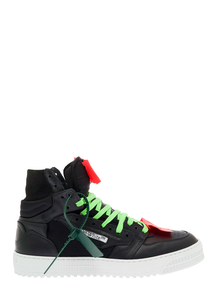 Off White Mans Court 3.0 Leather And Fabric Sneakers Black
