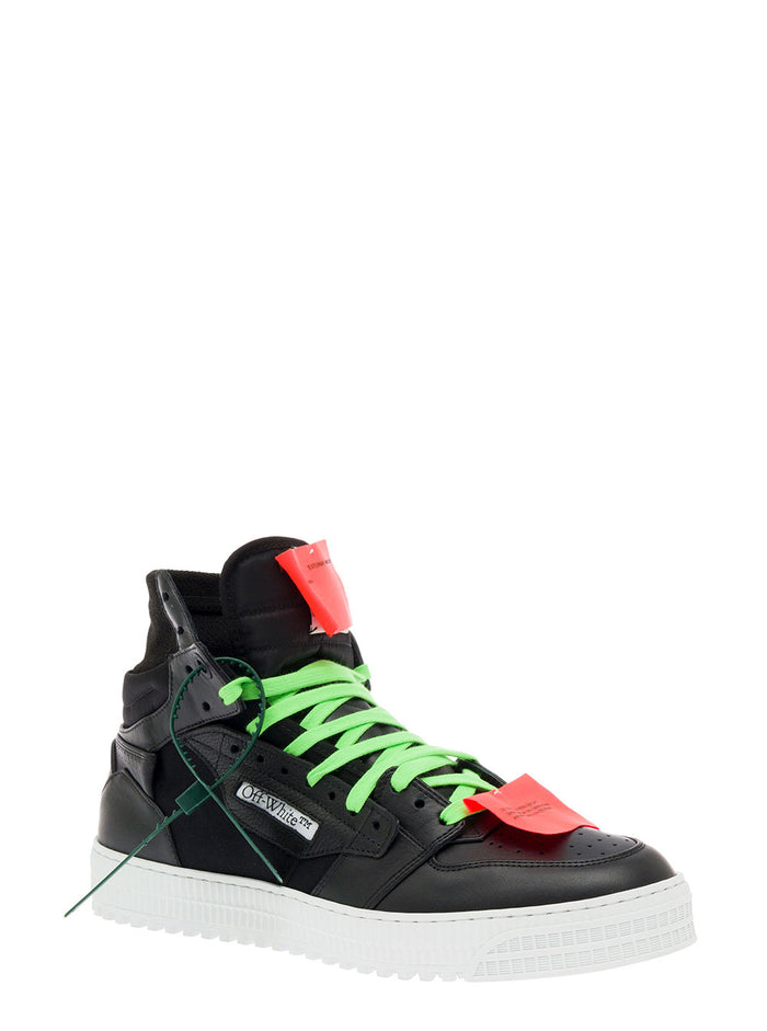 Off White Mans Court 3.0 Leather And Fabric Sneakers Black