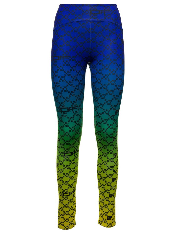 Off White Womans Athl Monogram Gradient Stretch Fabric Leggings Green Polyamide Polyester Elastane Trousers