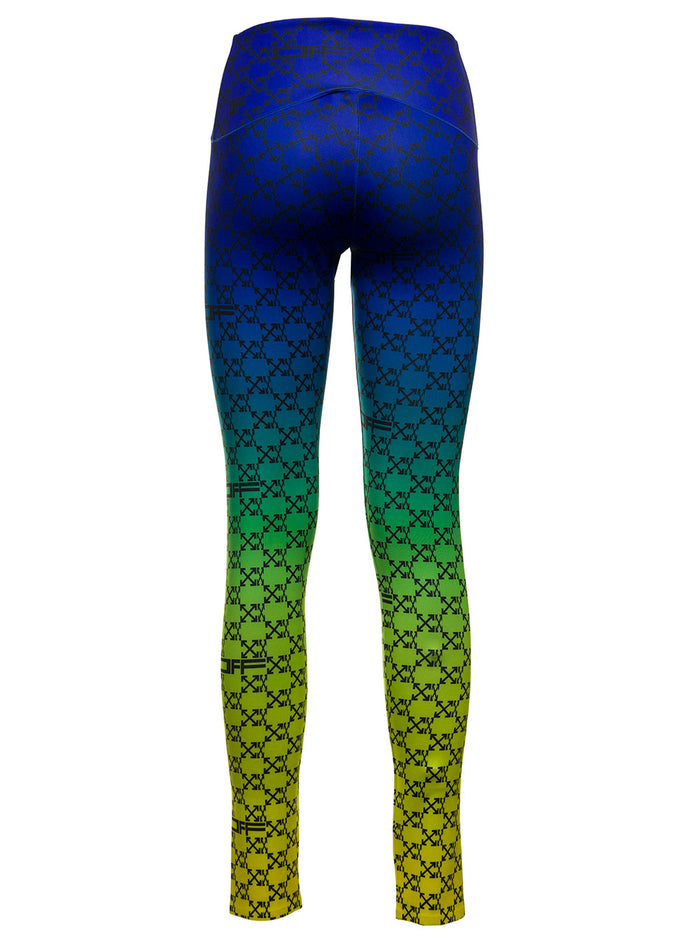Off White Womans Athl Monogram Gradient Stretch Fabric Leggings Green Polyamide Polyester Elastane Trousers