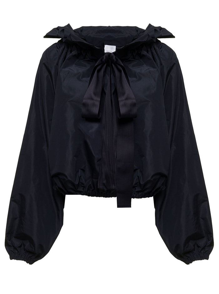 Patou Womans Blue Gros Grain Blouse With Bow Blu Cotton Shirts And Blouses
