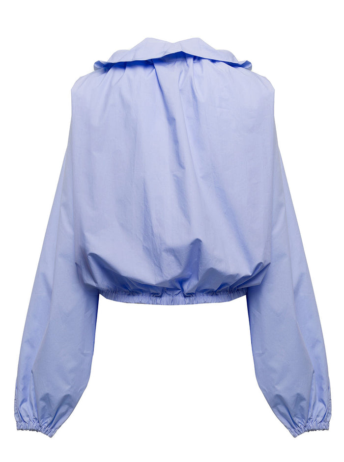 Patou Womans Light Blue Gros Grain Blouse With Bow Cotton Shirts And Blouses
