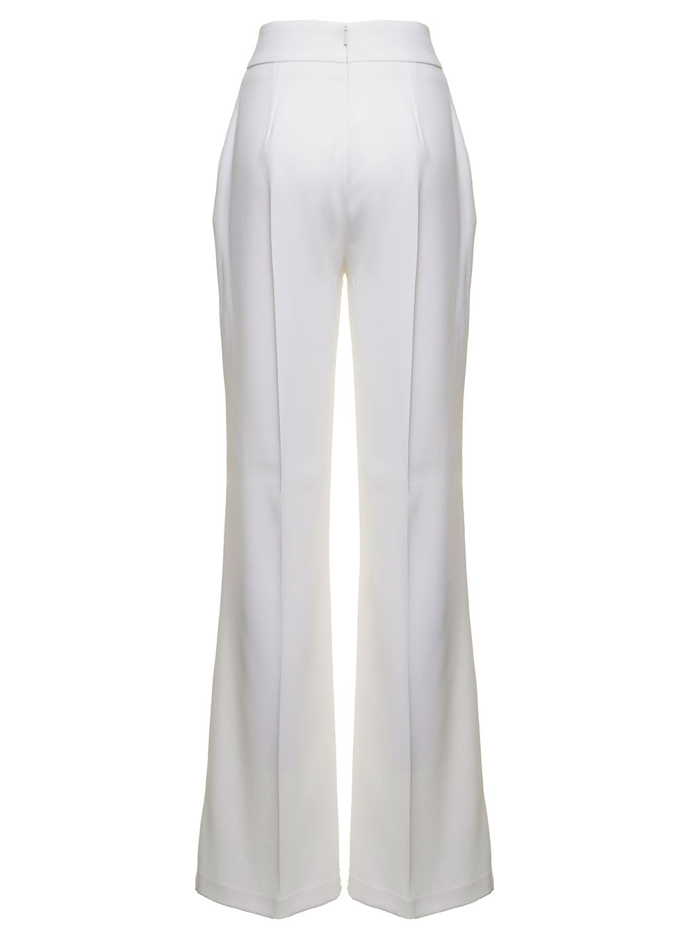 Pinko Womans White Crepe Pants With Buttons Polyester Elastane Trousers