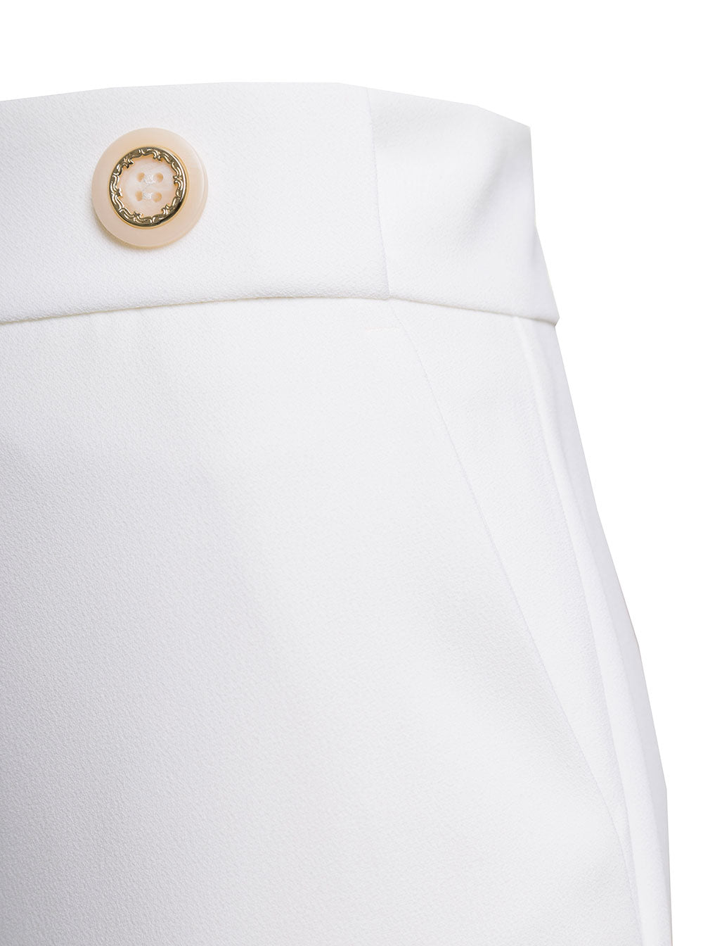 Pinko Womans White Crepe Pants With Buttons Polyester Elastane Trousers