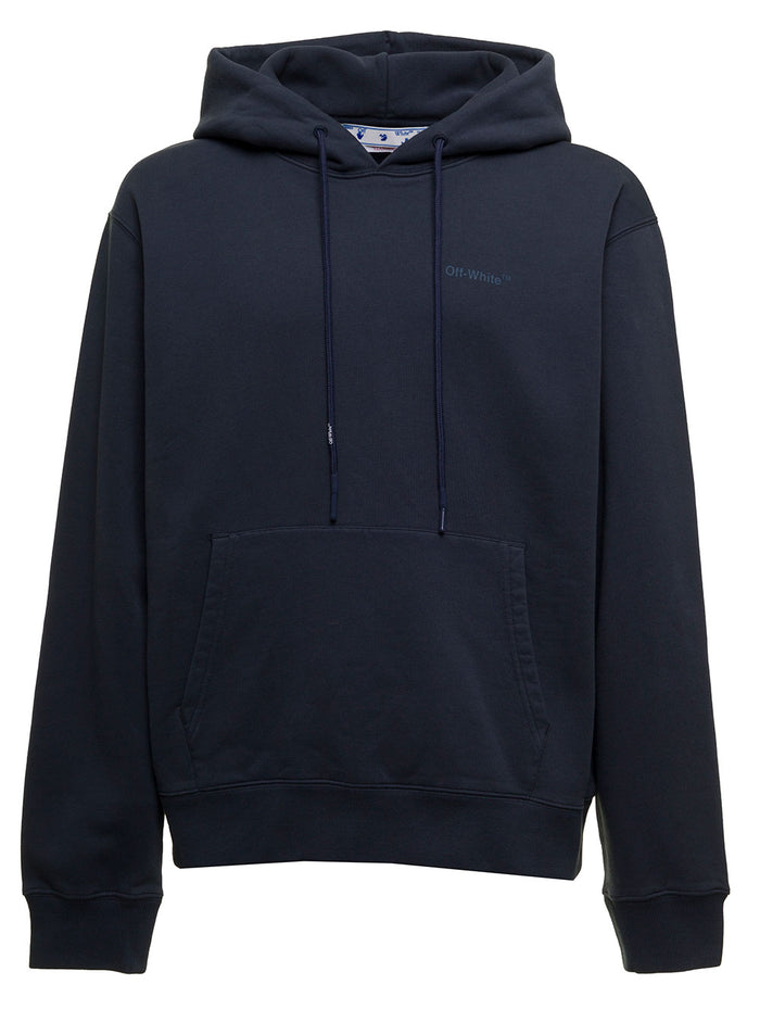 Off White Mans Blue Cotton Hoodie With Diag Print Blu Sweatshirts