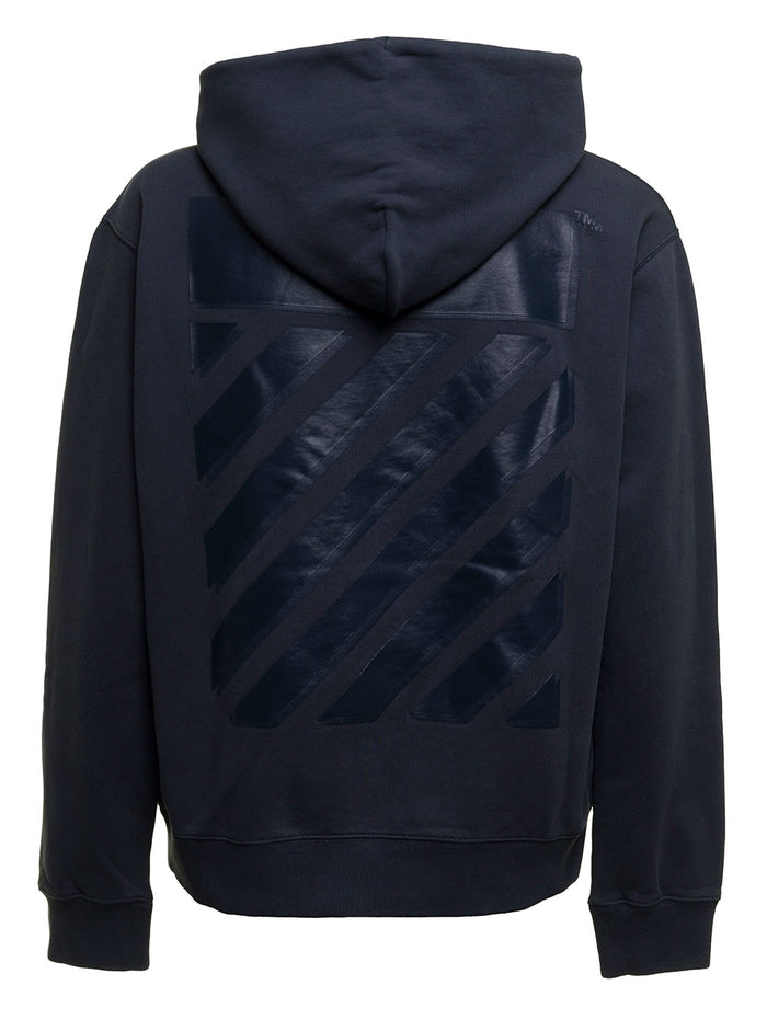 Off White Mans Blue Cotton Hoodie With Diag Print Blu Sweatshirts