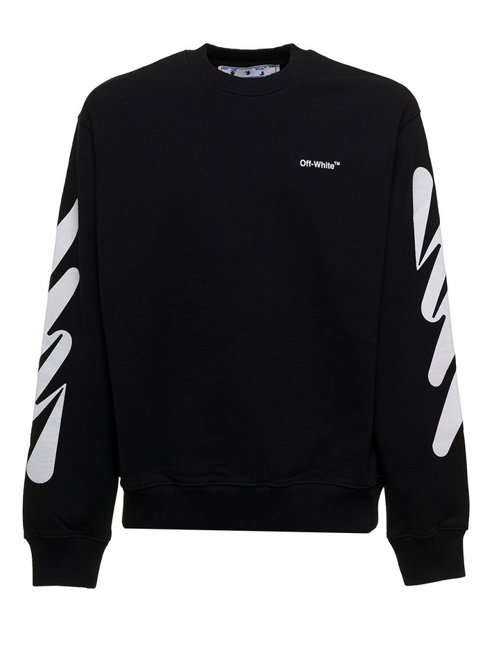 Off White Mans Black Jersey Wave Diag Sweatshirt Cotton Sweatshirts
