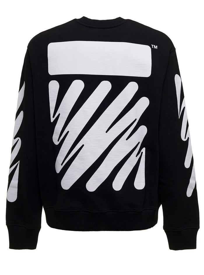 Off White Mans Black Jersey Wave Diag Sweatshirt Cotton Sweatshirts