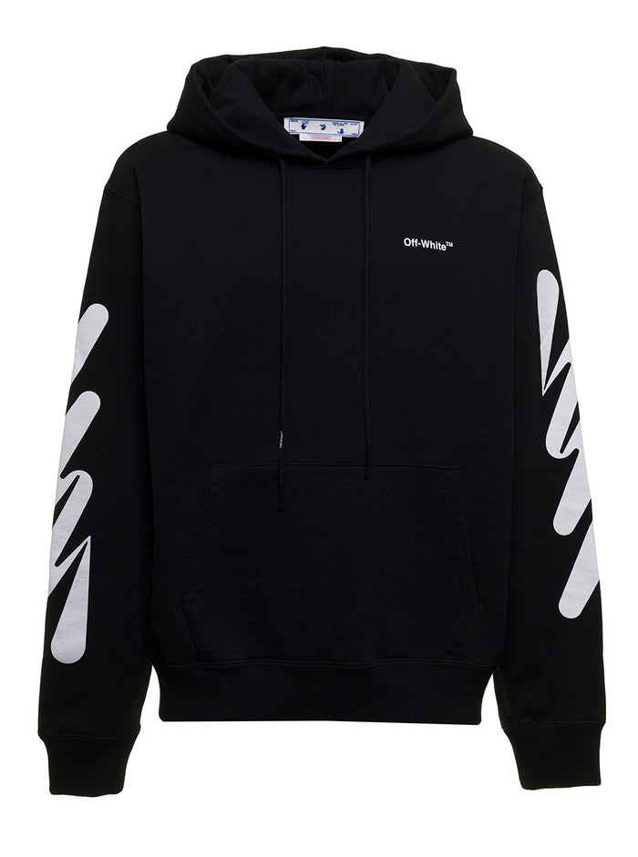 Off White Mans Wave Diag Black And Jersey Hoodie Cotton Sweatshirts