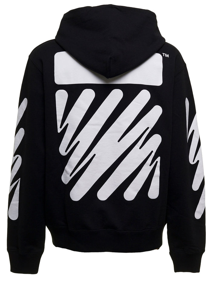 Off White Mans Wave Diag Black And Jersey Hoodie Cotton Sweatshirts