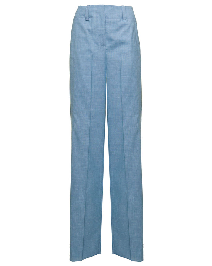 Seafarer Womans Michelle Light Blue Palazzo Wool And Linen Trousers Virgin Silk