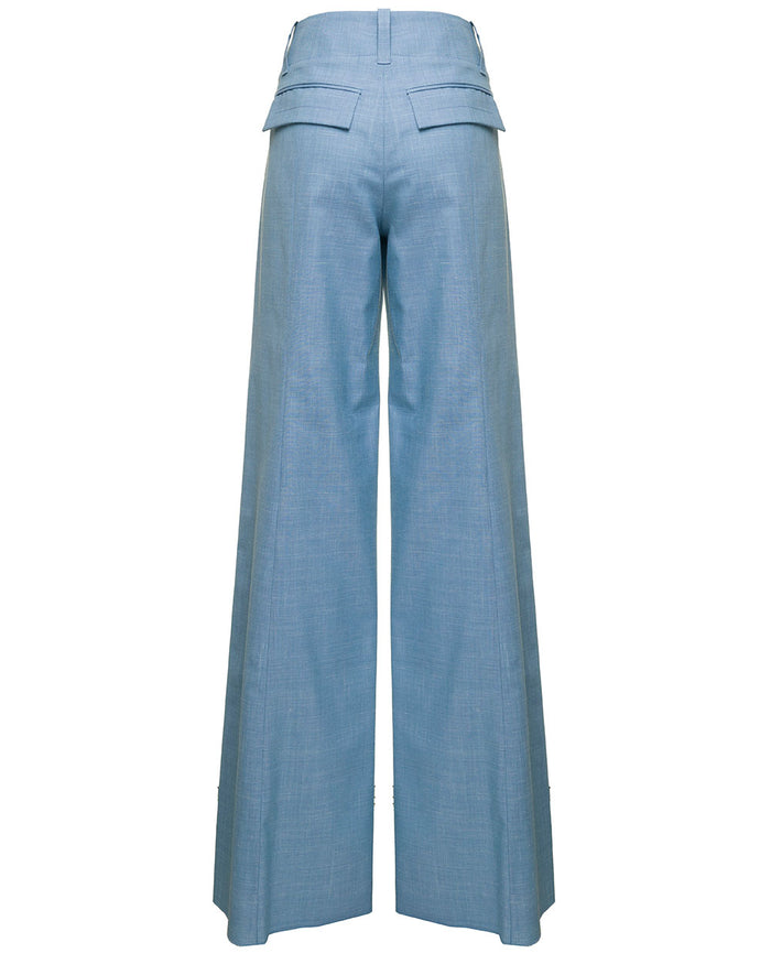 Seafarer Womans Michelle Light Blue Palazzo Wool And Linen Trousers Virgin Silk