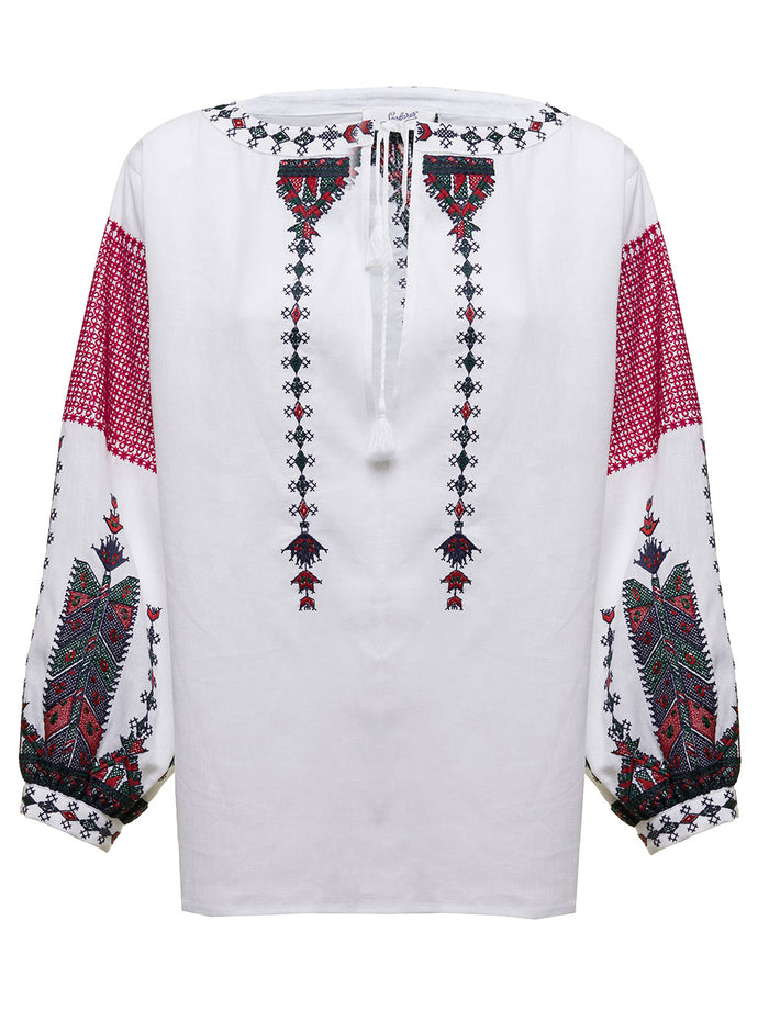 Seafarer Womans Odette Linen Shirt With Embroidered Inserts White And Blouses