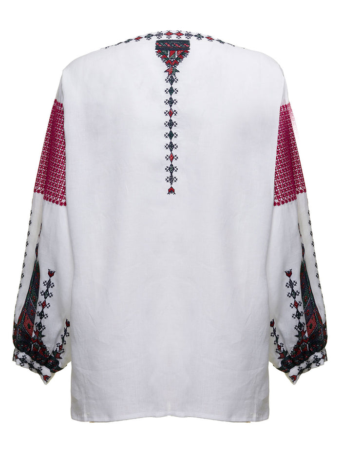 Seafarer Womans Odette Linen Shirt With Embroidered Inserts White And Blouses