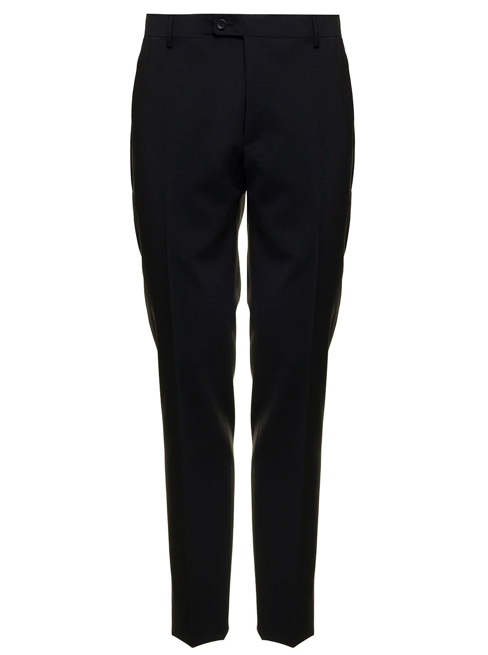 Tonello Mans Black Wool Tailored Pants Virgin Elastane Trousers