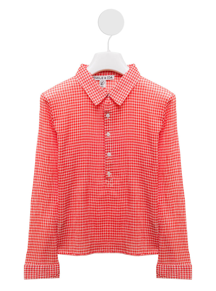 Emile Et Ida Kids Girls Check Cotton Shirt Red And Blouses
