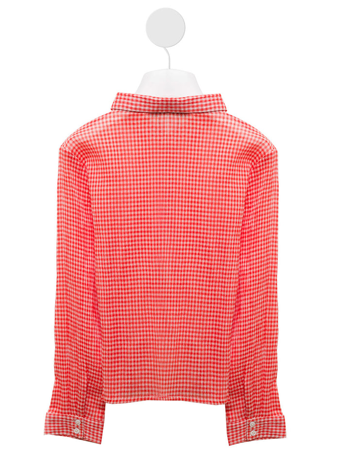 Emile Et Ida Kids Girls Check Cotton Shirt Red And Blouses